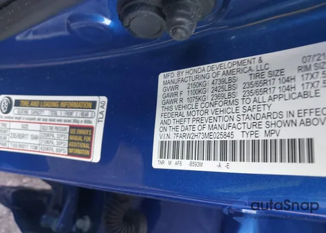 2021 Honda Cr-V Awd Special Edition из США, поврежденный, VIN 7FARW2H73ME025845